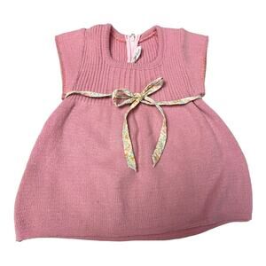 Absorba Pink Ribbed Sweater Dress Floral Tie Waist Baby Girl 3 Months